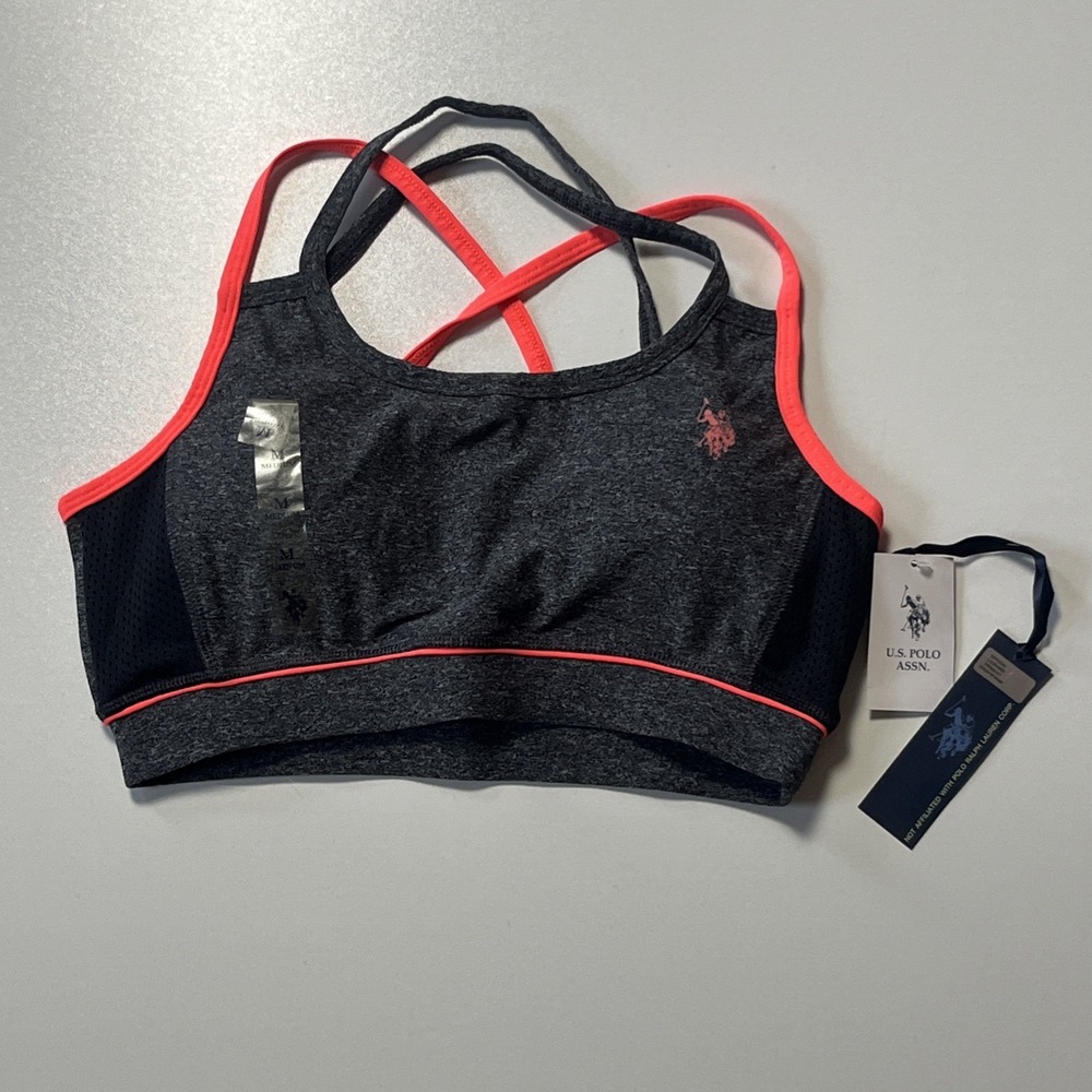 U.S. Polo Assn. Sports Bra Size M Gray Pink Pony Wireless Athletic Bralette NWT